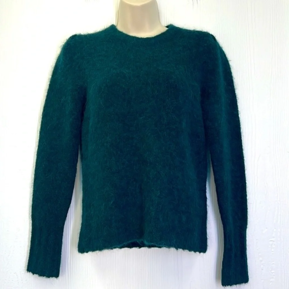 J. Crew - Emerald Alpaca Crewneck Puff Shoulders Long Sleeve Sweater Size XXS